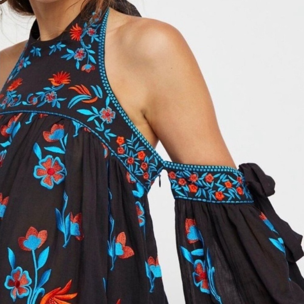 Floral Embroidered Halter Dress
